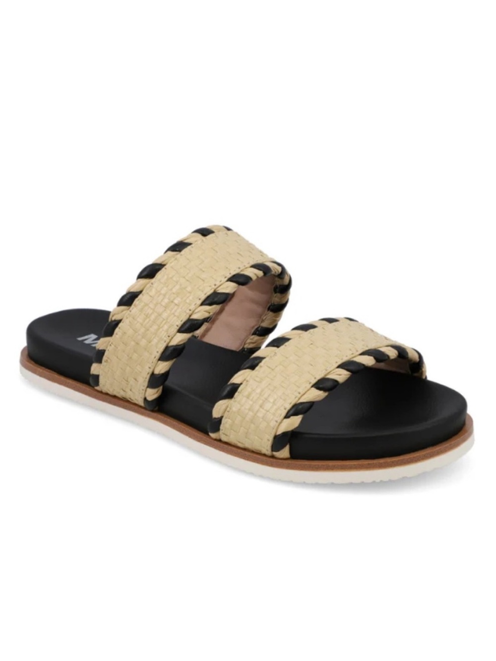 NEW MIA Vella Natural Brown Sandal Woven Double-Strap Slide in Natural/Black